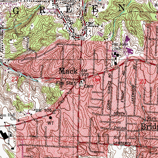 Topographic Map of Mack, OH