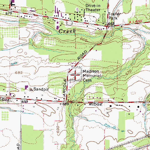 Topographic Map of Madison Memorial Cemetery, OH
