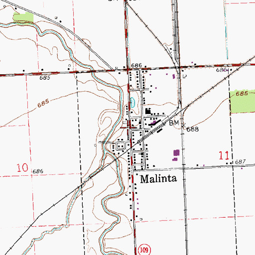 Topographic Map of Malinta, OH