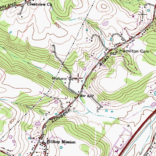 Topographic Map of Malone Cemetery, OH