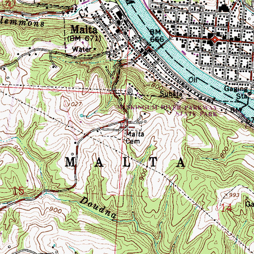 Topographic Map of Malta Cemetery, OH