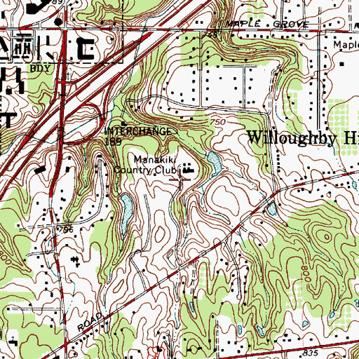 Topographic Map of Manakiki Country Club, OH