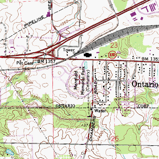 Topographic Map of Mansfield Memorial Park, OH