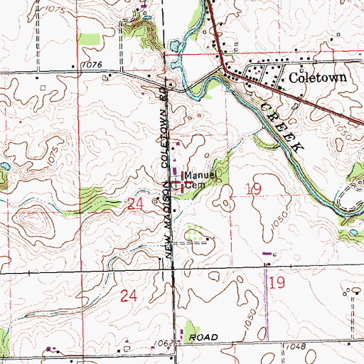 Topographic Map of Manuel Cemetery, OH