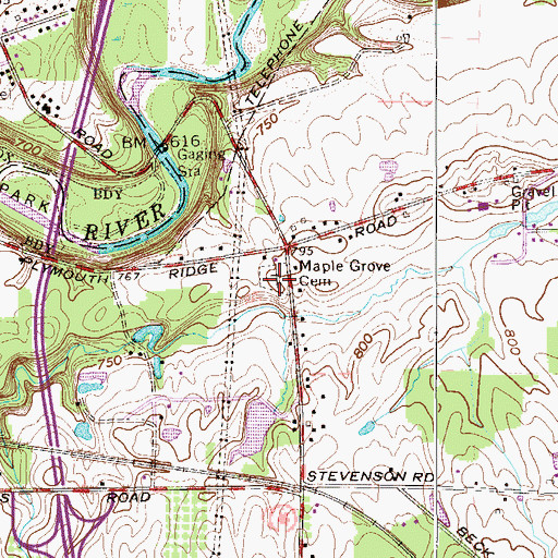 Topographic Map of Maple Grove Cemetery, OH