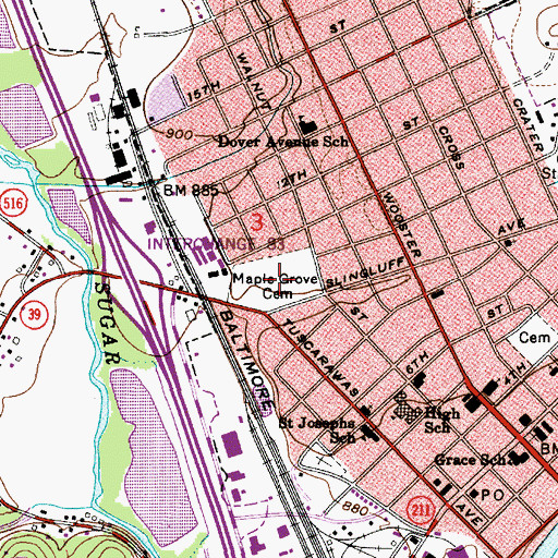 Topographic Map of Maple Grove Cemetery, OH