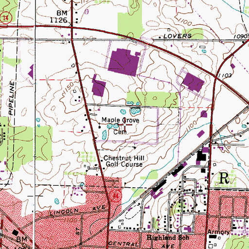 Topographic Map of Maple Grove Cemetery, OH