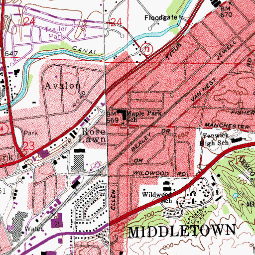 Topographic Map of Maple Park School (historical), OH