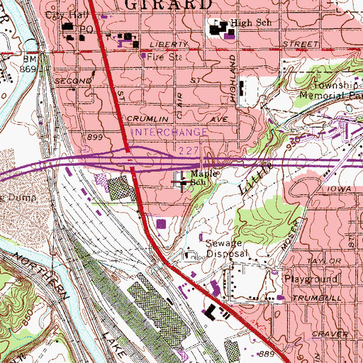 Topographic Map of Maple School, OH
