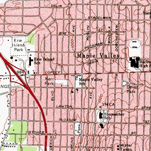 Topographic Map of Maple Valley School, OH