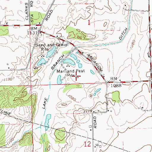 Topographic Map of Marland Peat Pits, OH