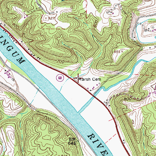 Topographic Map of Marsh Cemetery, OH