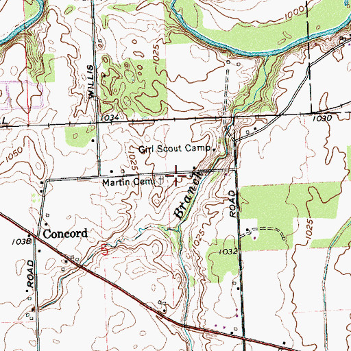 Topographic Map of Martin Cemetery, OH