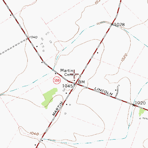 Topographic Map of Martin Cemetery, OH