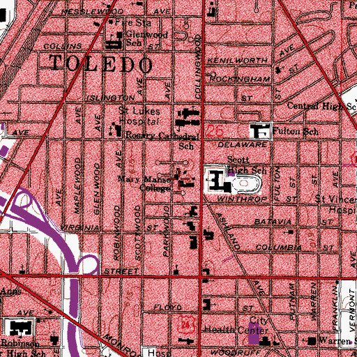 Topographic Map of Mary Manse College, OH