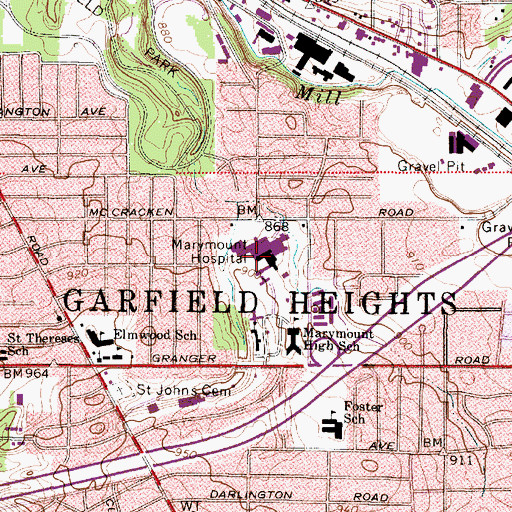 Topographic Map of Marymount Hospital, OH