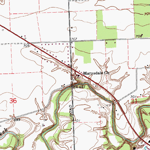 Topographic Map of Marysdale Church, OH