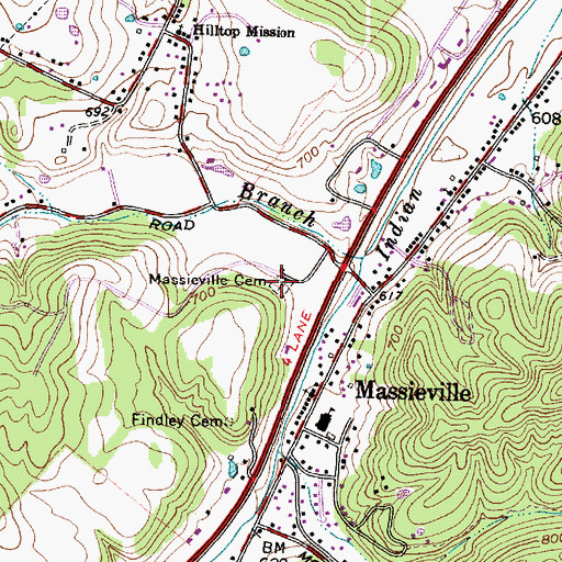 Topographic Map of Massieville Cemetery, OH