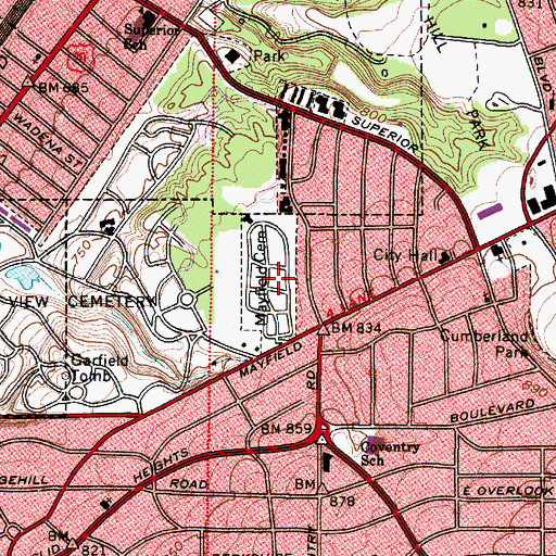 Topographic Map of Mayfield Cemetery, OH
