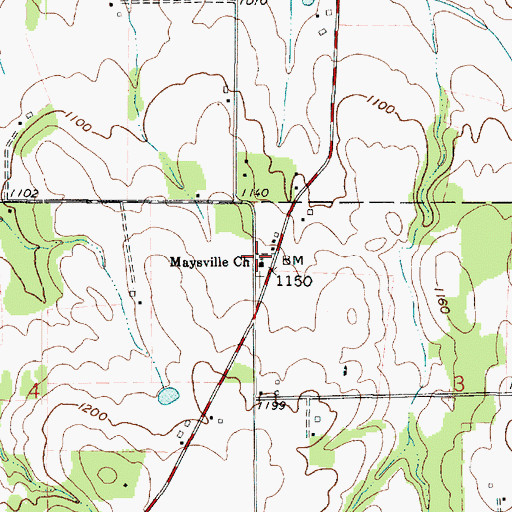 Topographic Map of Maysville Church, OH