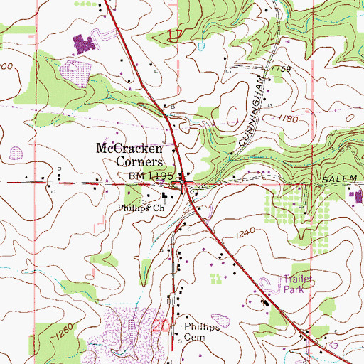 Topographic Map of McCracken Corners, OH