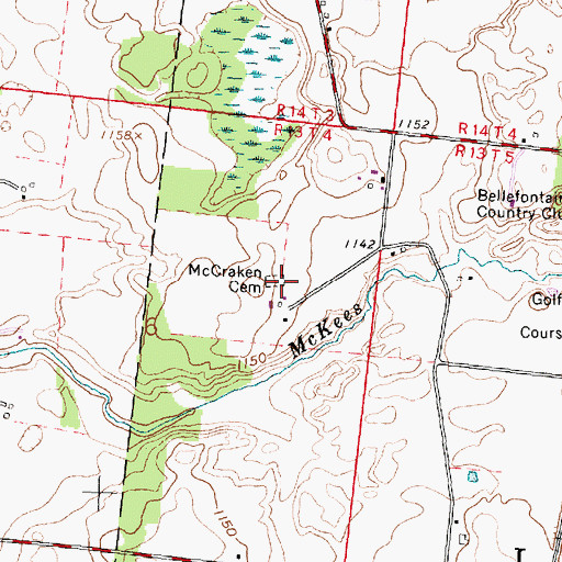 Topographic Map of McCraken Cemetery, OH