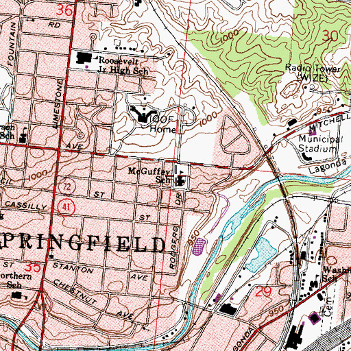 Topographic Map of McGuffey School, OH