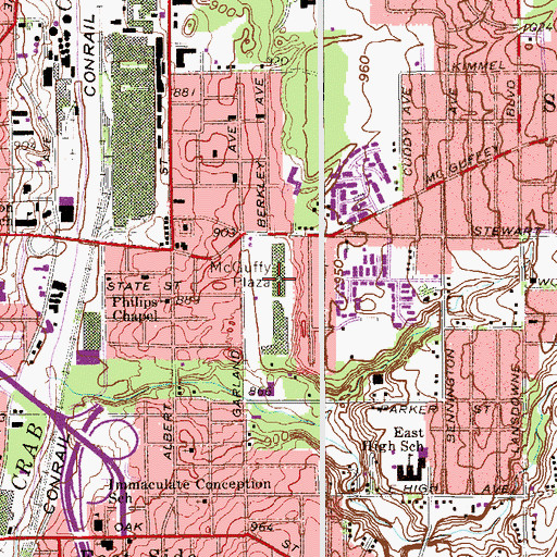 Topographic Map of McGuffy Plaza, OH