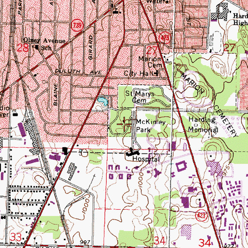 Topographic Map of McKinley Park, OH