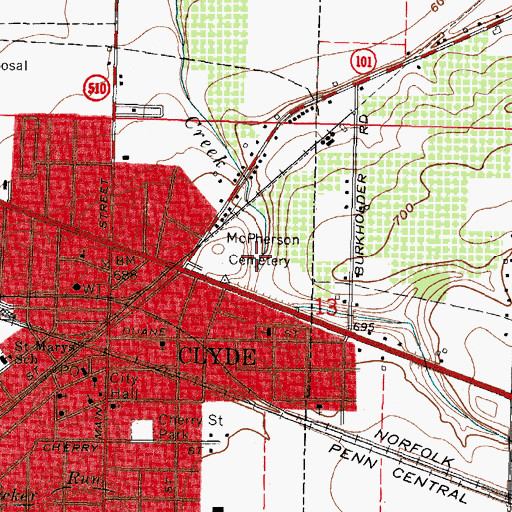 Topographic Map of McPherson Cemetery, OH