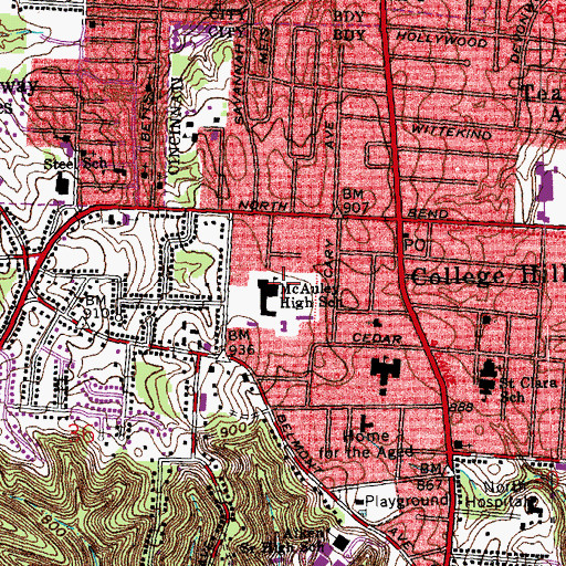 Topographic Map of McAuley High School, OH