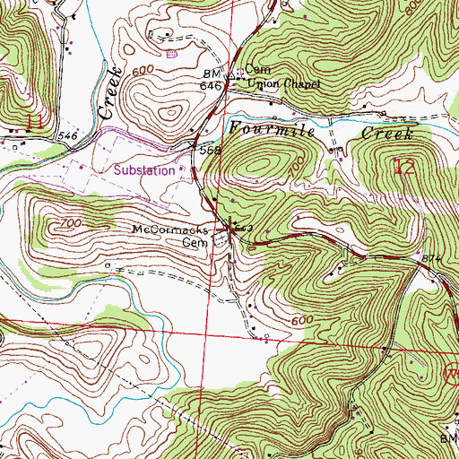 Topographic Map of McCormacks Cemetery, OH
