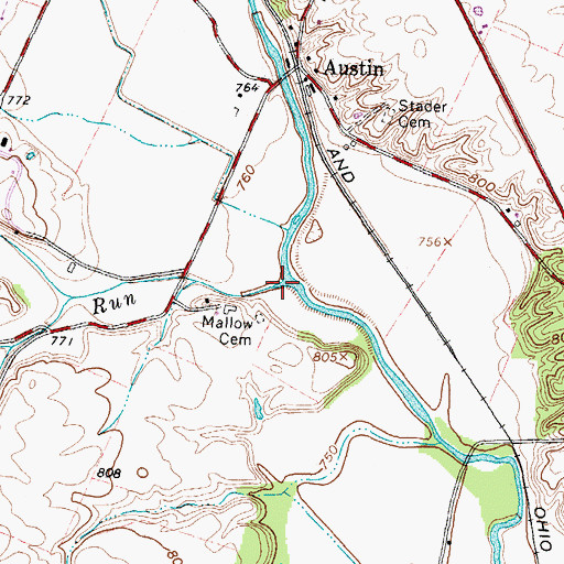 Topographic Map of McCortney Run, OH