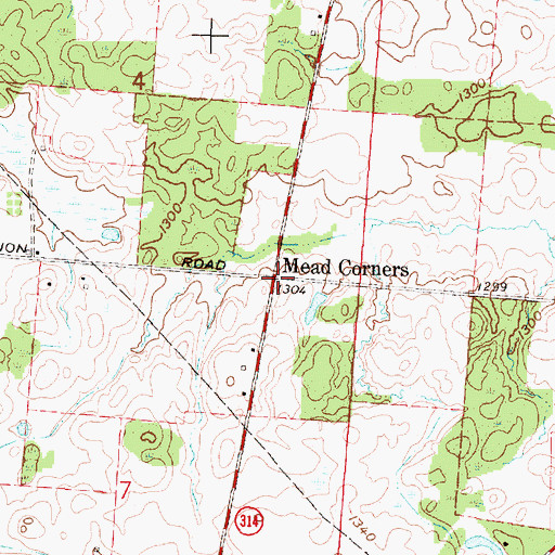 Topographic Map of Mead Corners, OH