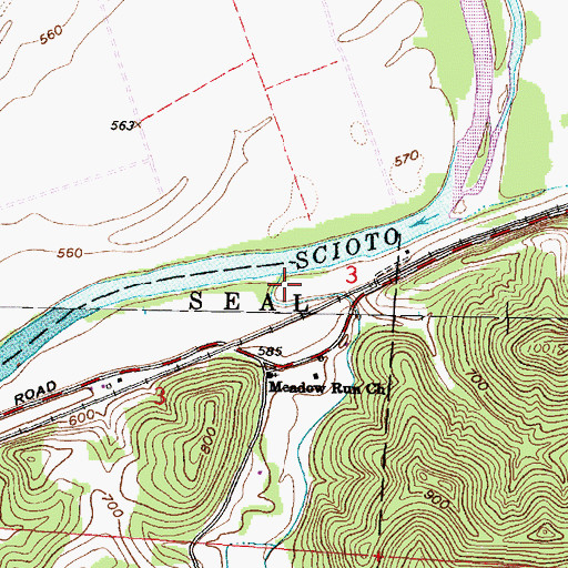 Topographic Map of Meadow Run, OH