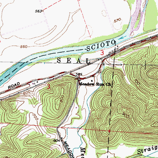 Topographic Map of Meadow Run Church, OH