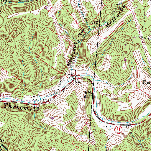 Topographic Map of Meffords Run, OH