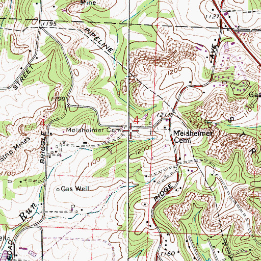 Topographic Map of Melsheimer Cemetery, OH