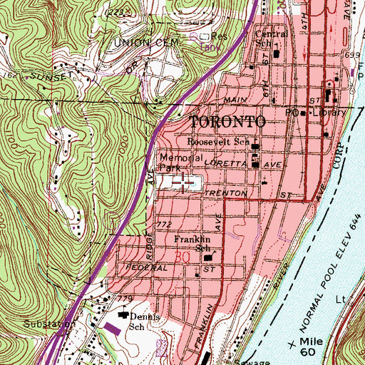 Topographic Map of Memorial Park, OH