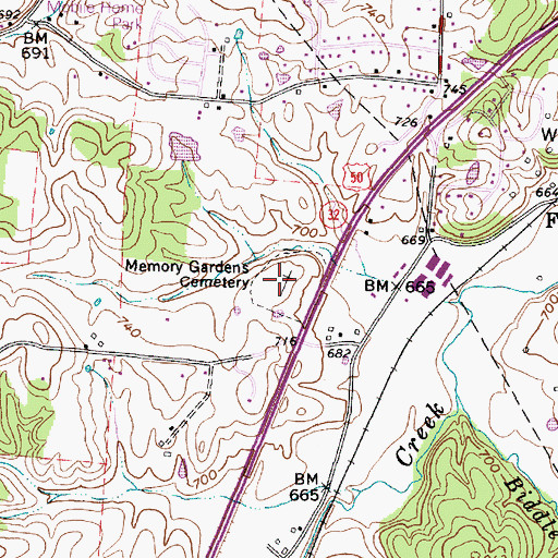 Topographic Map of Memory Gardens Cemetery, OH