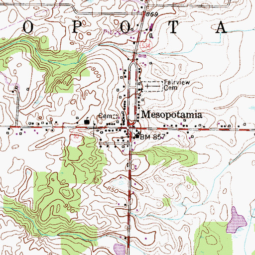 Topographic Map of Mesopotamia, OH