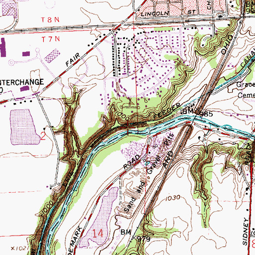 Topographic Map of Miami Erie Feeder Canal, OH