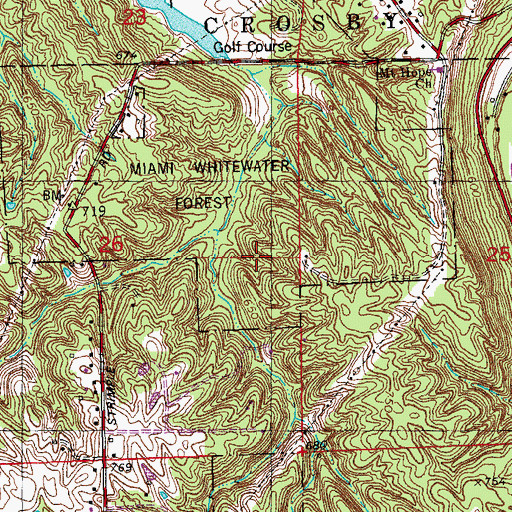 Topographic Map of Miami Whitewater Forest, OH