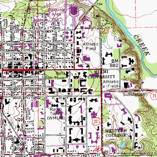 Topographic Map of Miami University, OH