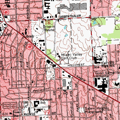 Topographic Map of Miami Valley Golf Club, OH