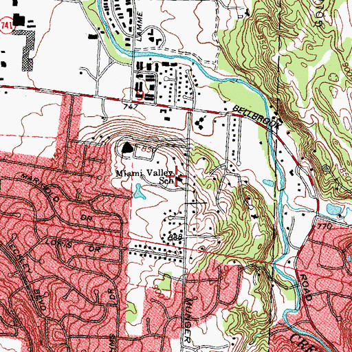Topographic Map of Miami Valley School, OH