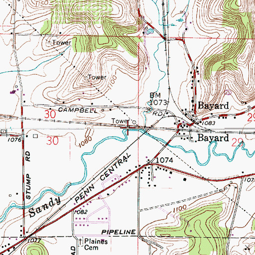 Topographic Map of Middle Branch Sandy Creek, OH