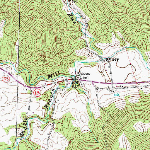 Topographic Map of Middle Branch Mill Creek, OH
