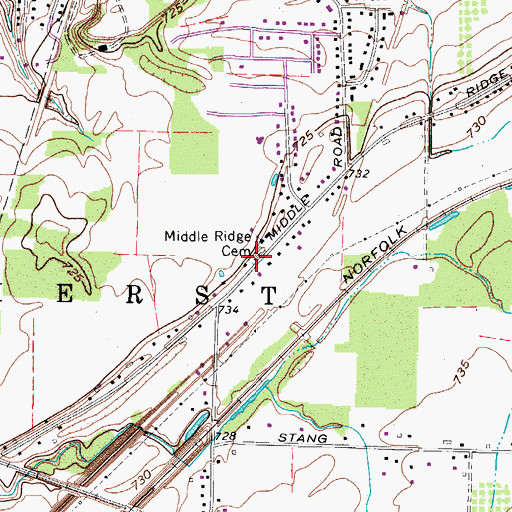 Topographic Map of Middle Ridge Cemetery, OH