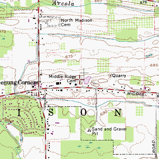 Topographic Map of Middle Ridge Cemetery, OH